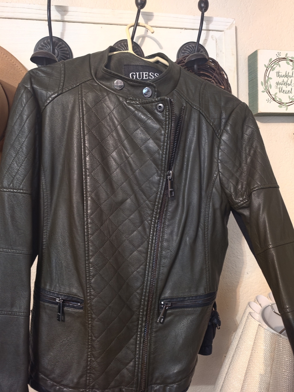 GUESS Quilted Leather Moto Jacket - Black